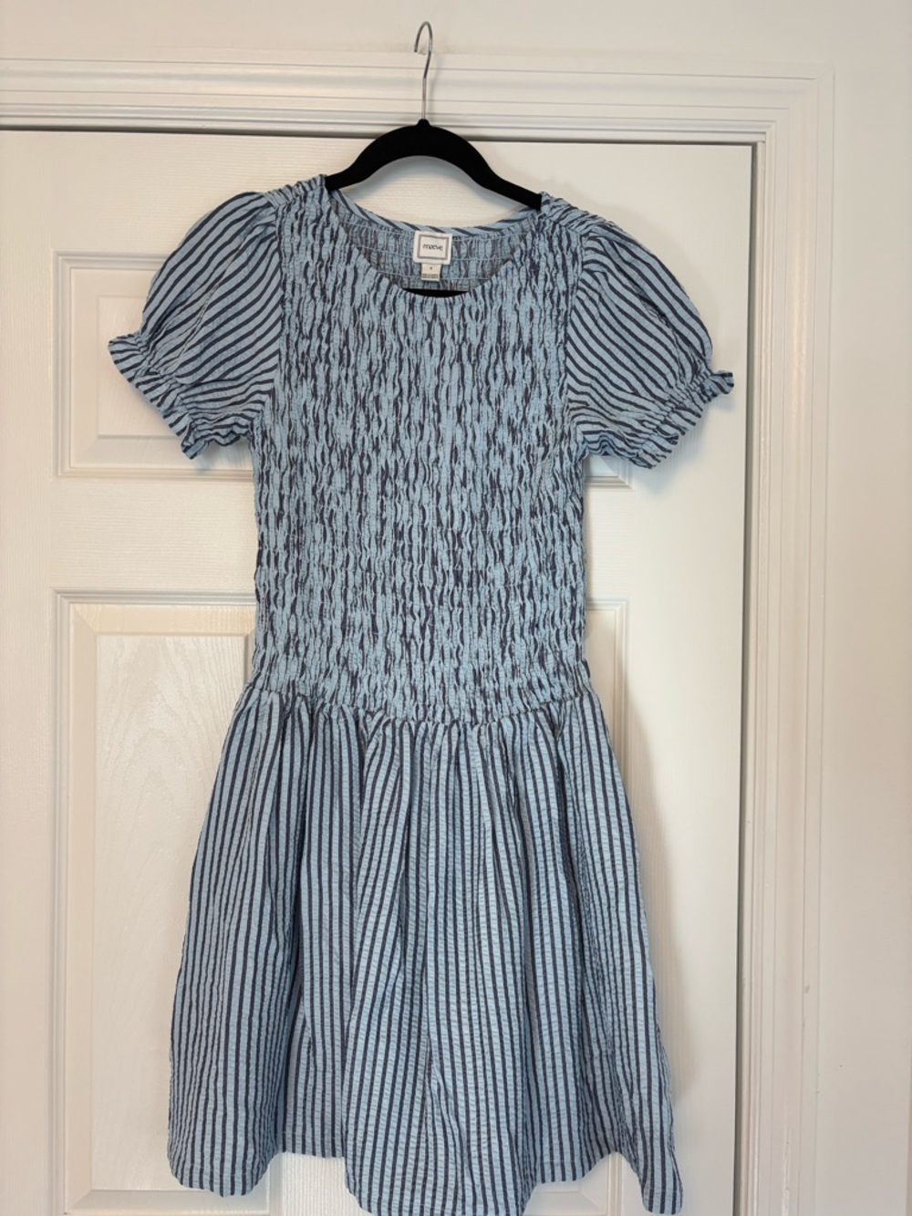 Maeve Anthropologie Margie Smocked Striped Mini Dress Blue White Size Small - Picture 6 of 12